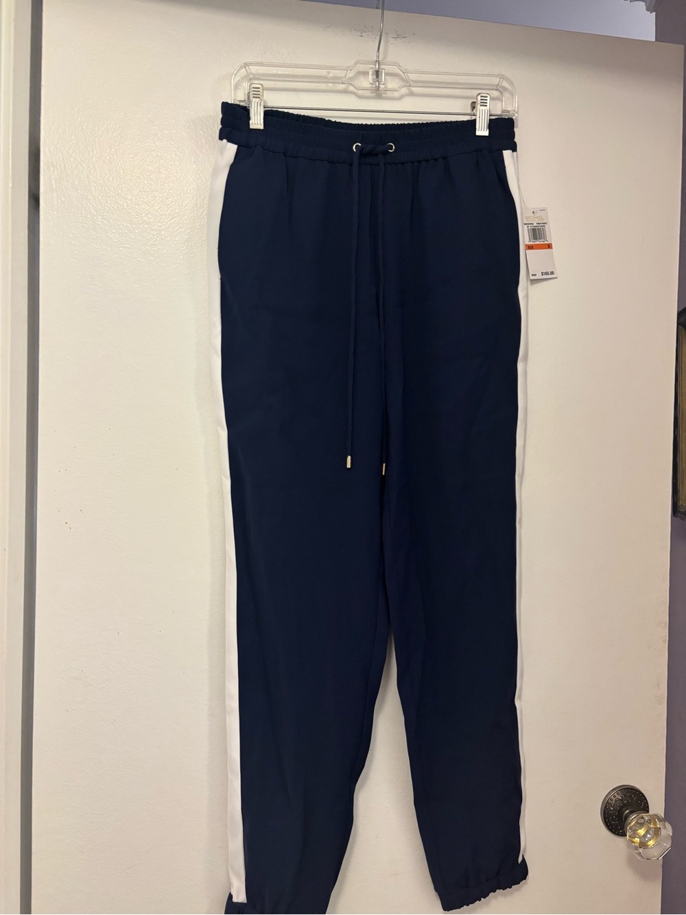 New women’s Michael Michael Kors  Track Pants with White Side Stripes $165